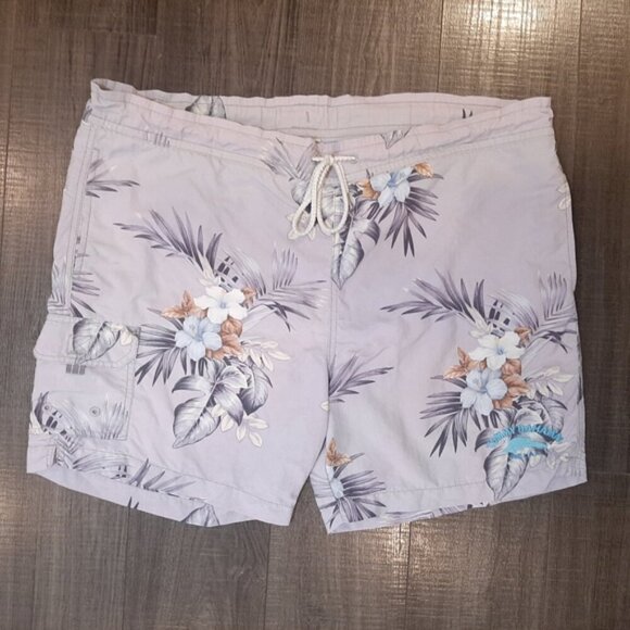TOMMY BAHAMA Hawaiian Floral Swim Trunks Tropical Cargo Bathing Suit - Picture 16 of 16